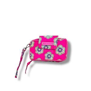 Vintage 2000s Vera Bradley Pink Medallion Zip Around Wristlet Wallet ID Window